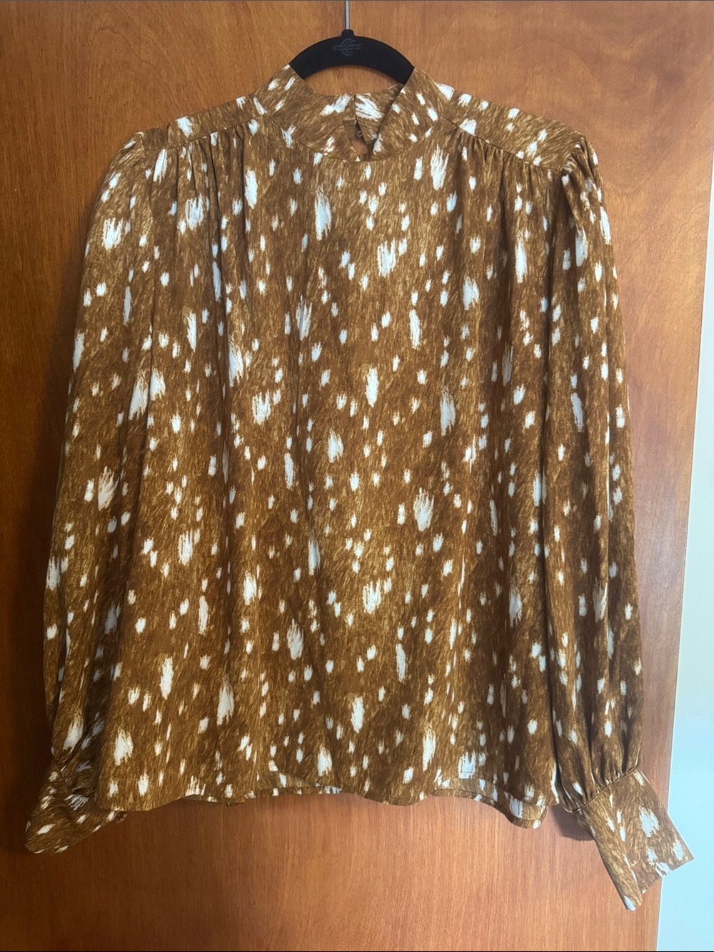 Express Womens Brown Spot-Print Long-Sleeve Blouse